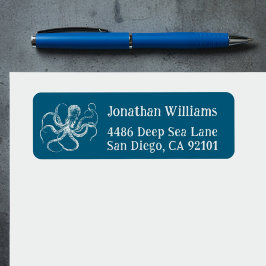 Deep Sea Blue Octopus Return Address Labels