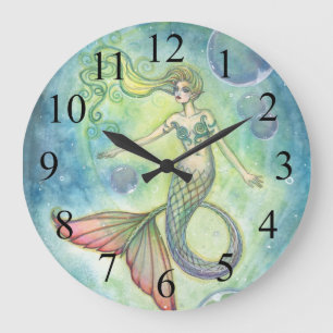 Deep Sea Galaxy Mermaid Wall Clock Große Wanduhr