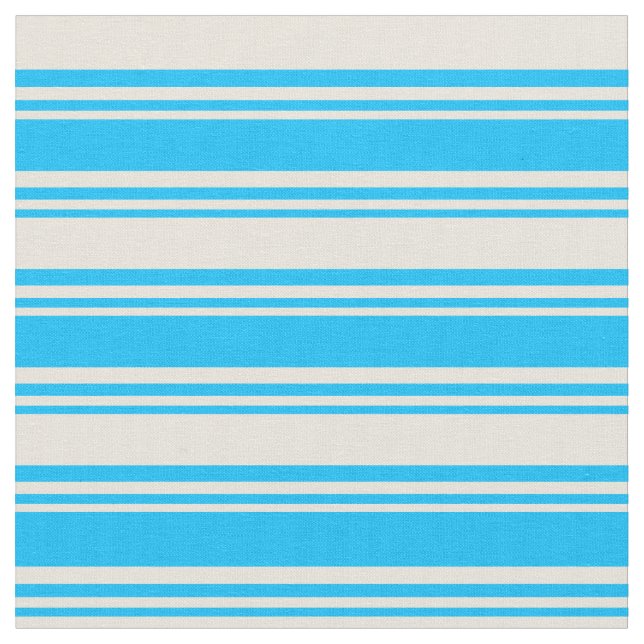 Deep Sky Blue & Beige Lined/Strip Muster Stoff (Nahaufnahme)