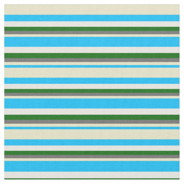 Deep Sky Blue, Blassgoldenrod, Grau, Grün & Weiß Stoff (Nahaufnahme)