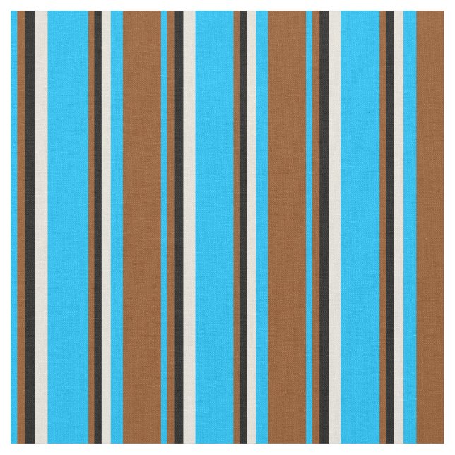 Deep Sky Blue, Brown, Black und Beige Muster Stoff (Nahaufnahme)