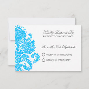 Deep Sky Blue Elegant Damask Hochzeit individuell  RSVP Karte
