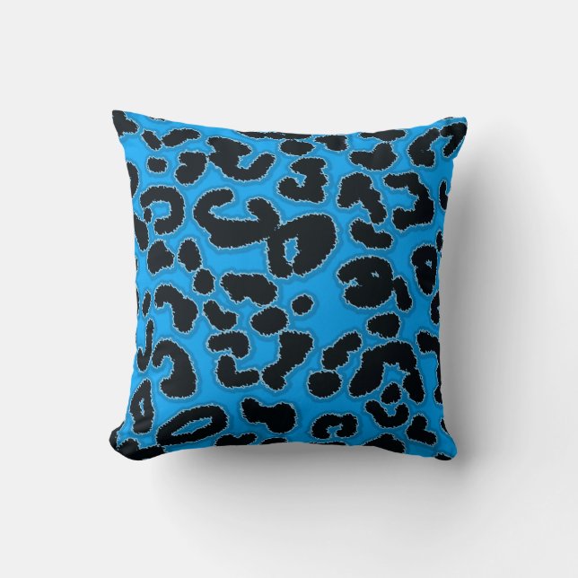 Deep Sky Blue Leopard Animal Print Kissen (Vorderseite)