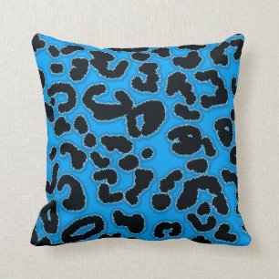 Deep Sky Blue Leopard Animal Print Kissen