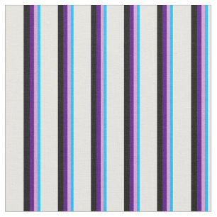 Deep Sky Blue, Plum, Indigo, Black & White Lines Stoff