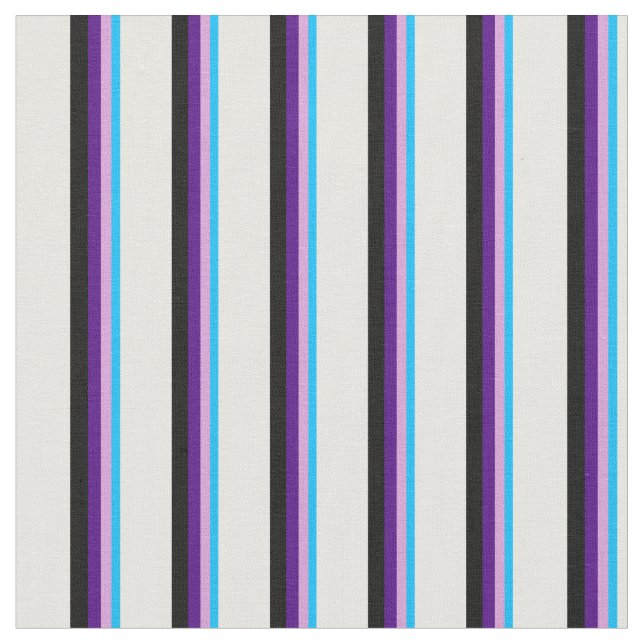 Deep Sky Blue, Plum, Indigo, Black & White Lines Stoff (Nahaufnahme)