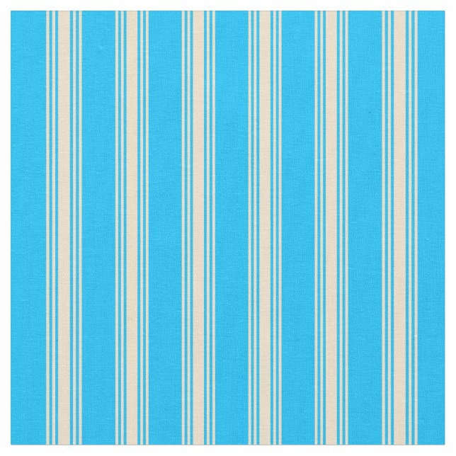 Deep Sky Blue und Tan Lined Pattern Stoff (Nahaufnahme)