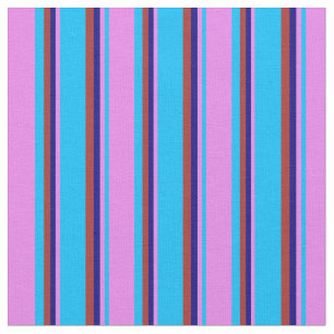 Deep Sky Blue, Violet, Blue & Brown Lined Pattern Stoff