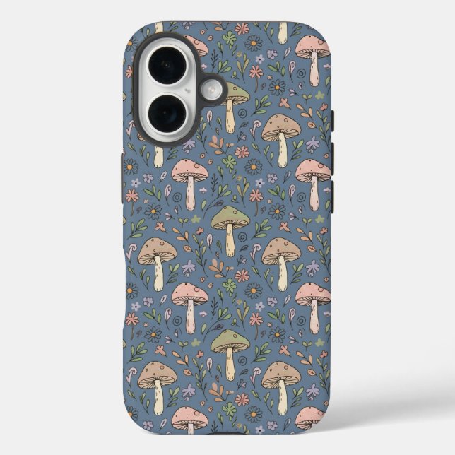 Deep Slate Gray Fungi Seamless Pattern Gothic Case-Mate iPhone Hülle (Rückseite)