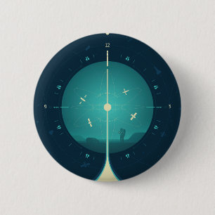 Deep Space Atomic Clock Poster, Blue Version. Button