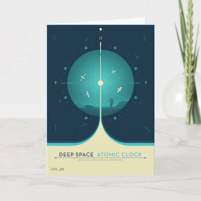 Deep Space Atomic Clock Poster, Blue Version. Karte (Vorderseite)