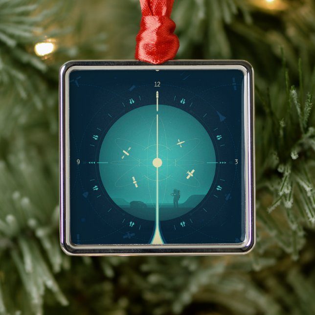 Deep Space Atomic Clock Poster, Blue Version. Ornament Aus Metall (Baum)
