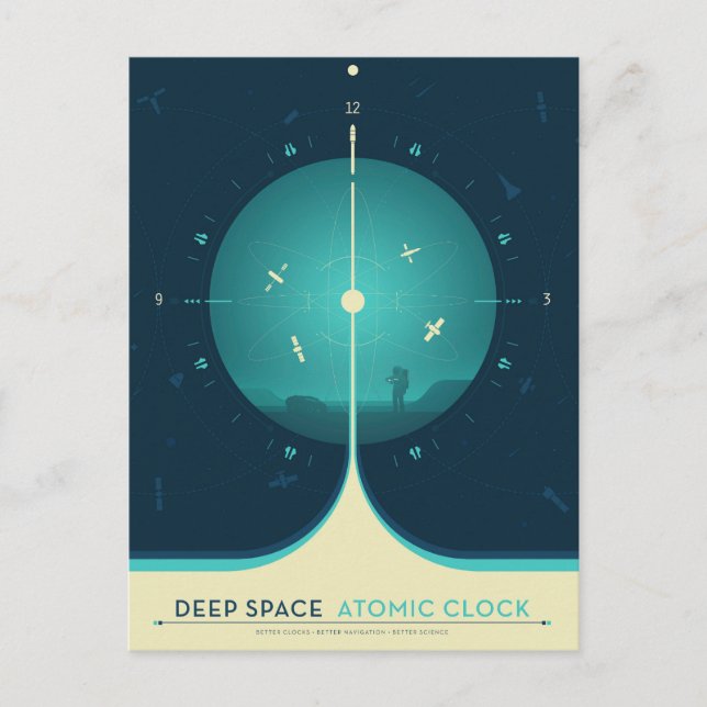 Deep Space Atomic Clock Poster, Blue Version. Postkarte (Vorderseite)
