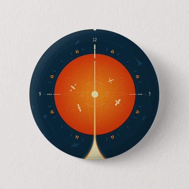 Deep Space Atomic Clock Poster, Orange Version. Button (Vorderseite)