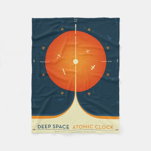 Deep Space Atomic Clock Poster, Orange Version. Fleecedecke (Vorderseite)