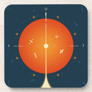 Deep Space Atomic Clock Poster, Orange Version. Getränkeuntersetzer