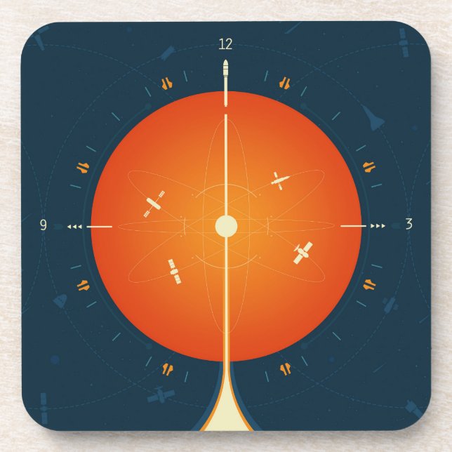 Deep Space Atomic Clock Poster, Orange Version. Getränkeuntersetzer (Vorderseite)