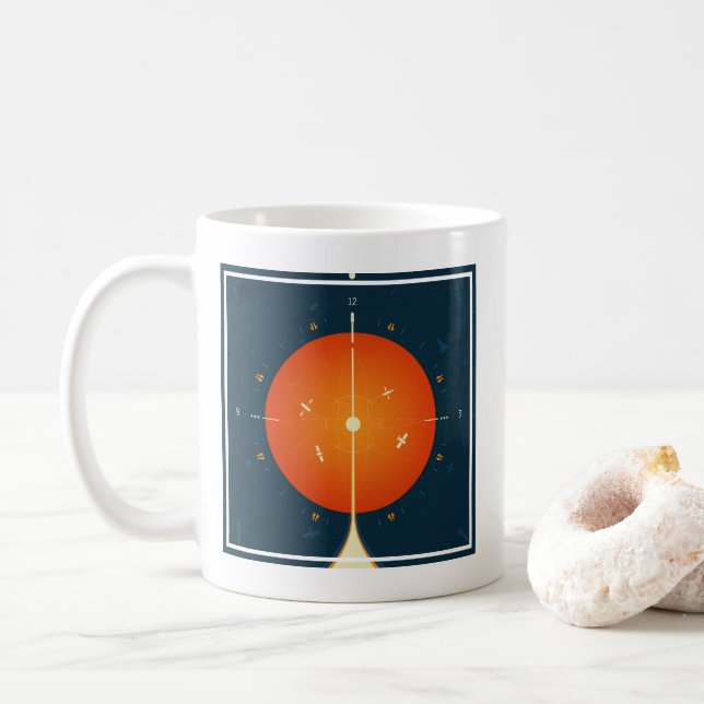 Deep Space Atomic Clock Poster, Orange Version. Kaffeetasse (Mit Donut)