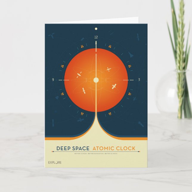 Deep Space Atomic Clock Poster, Orange Version. Karte (Vorderseite)