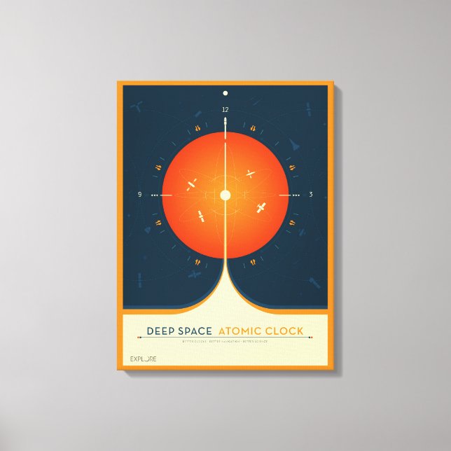 Deep Space Atomic Clock Poster, Orange Version. Leinwanddruck (Vorderseite)