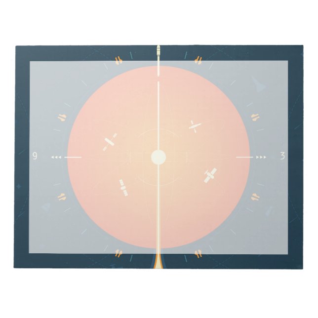 Deep Space Atomic Clock Poster, Orange Version. Notizblock (Vorderseite)