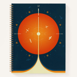 Deep Space Atomic Clock Poster, Orange Version. Notizbuch