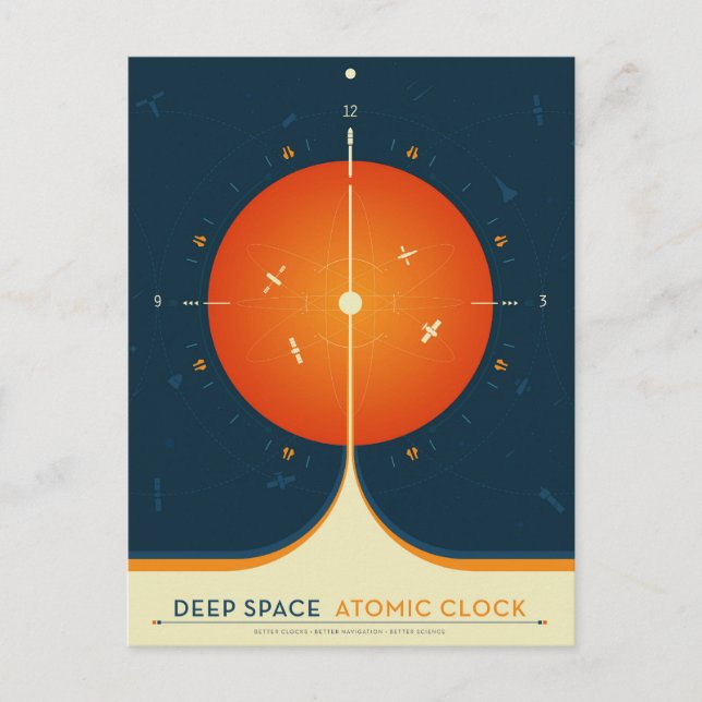 Deep Space Atomic Clock Poster, Orange Version. Postkarte (Vorderseite)