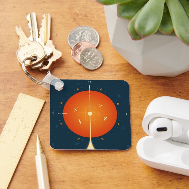 Deep Space Atomic Clock Poster, Orange Version. Schlüsselanhänger (Schreibtisch)