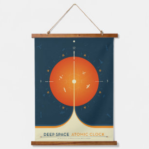Deep Space Atomic Clock Poster, Orange Version. Wandteppich Mit Holzrahmen