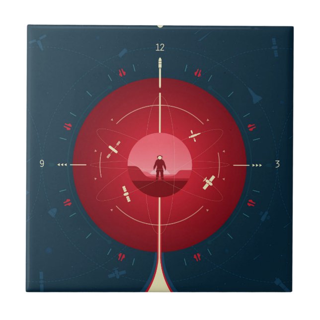 Deep Space Atomic Clock Poster, Red Version. Fliese (Vorderseite)