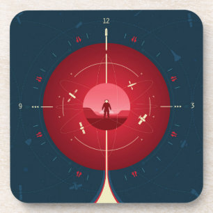 Deep Space Atomic Clock Poster, Red Version. Getränkeuntersetzer