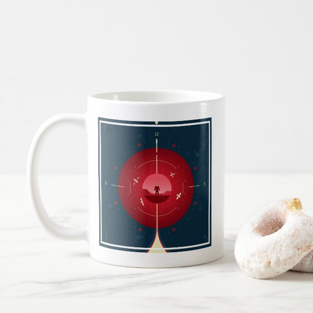 Deep Space Atomic Clock Poster, Red Version. Kaffeetasse (Mit Donut)