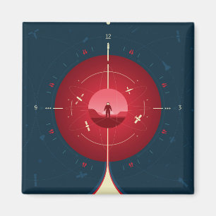 Deep Space Atomic Clock Poster, Red Version. Magnet