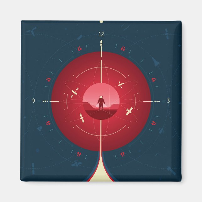 Deep Space Atomic Clock Poster, Red Version. Magnet (Vorne)