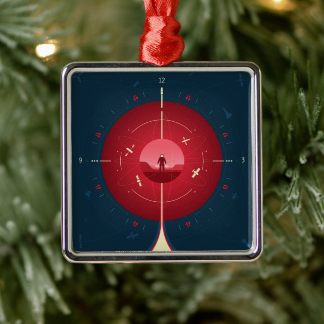 Deep Space Atomic Clock Poster, Red Version. Ornament Aus Metall (Baum)