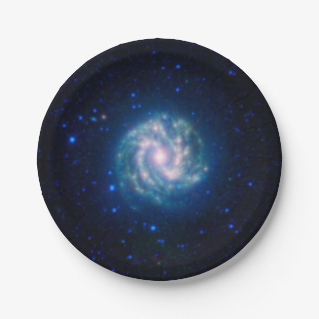Deep Space Blue Spiral Pinwheel Galaxy Pappteller (Vorderseite)