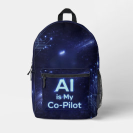 Deep space navy and electric cyan AI art Bedruckter Rucksack