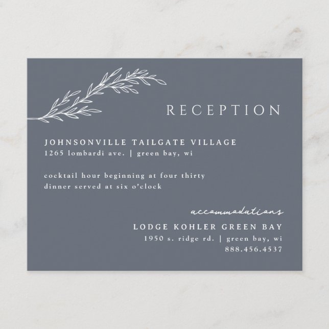 Deep Steel Blue Moderne verkrustete botanische Det Begleitkarte (Vorderseite)