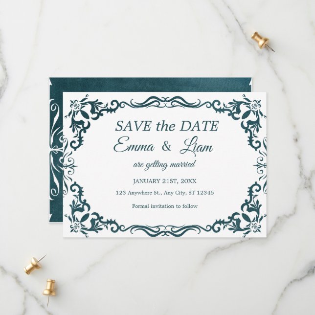 Deep Teal Blue Talavera Mexican Wedding Save The Date (Vorderseite/Rückseite Beispiel)
