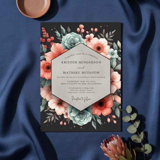 Deep Teal Floral Elegance Wedding Einladung (Von Creator hochgeladen)