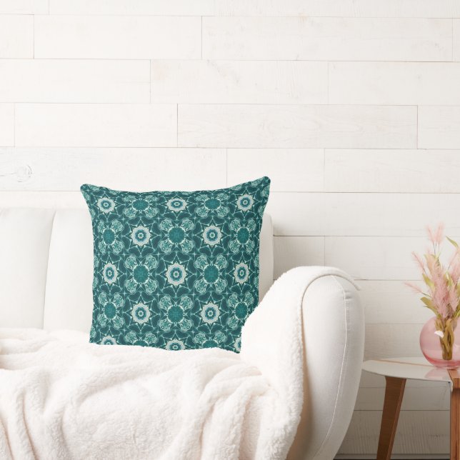 Deep Teal Starburst Geometric Throw Pillow Kissen (Liege)