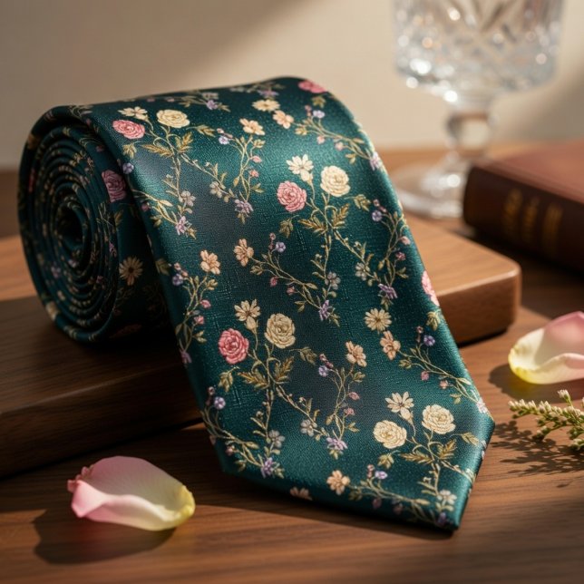 Deep Teal Vintage Floral Krawatte (Von Creator hochgeladen)