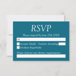 Deep Türkise Blue Wedding RSVP Card Karte