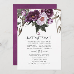 Deep Velvet Floral Bat Mitzvah Einladung
