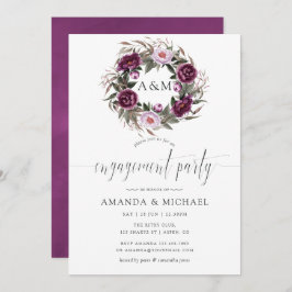 Deep Velvet Floral Monogram Engagement Party Einladung