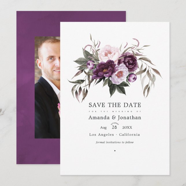 Deep Velvet Floral Wedding Foto Save The Date (Vorne/Hinten)