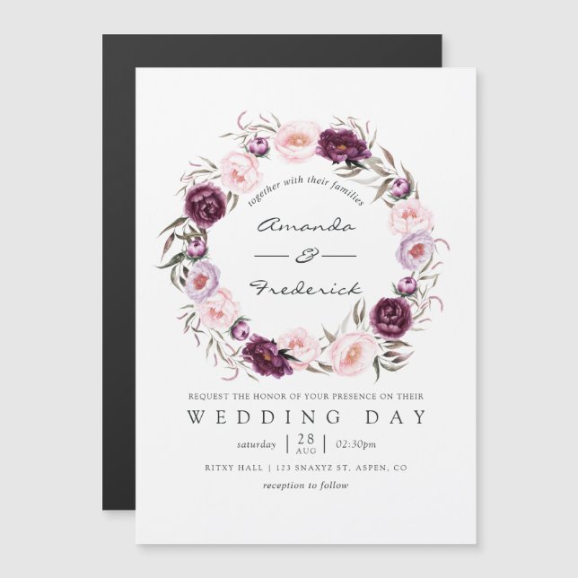 Deep Velvet Floral Wedding Magneteinladung (Vorne/Hinten)