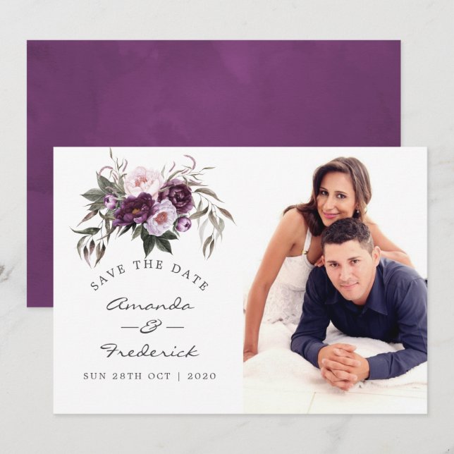 Deep Velvet Floral Wedding Save the Date Einladung (Vorne/Hinten)