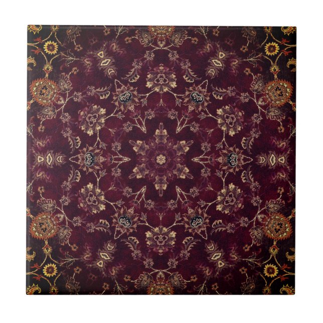 Deep Wine Maroon Burgundy Kaleidoscope Fliese (Vorderseite)