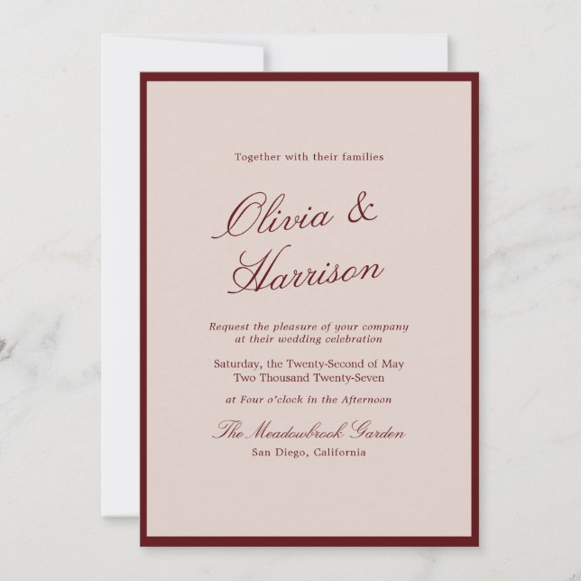 Deep Wine Old Money Calligraphy Wedding Invitation Einladung (Vorderseite)